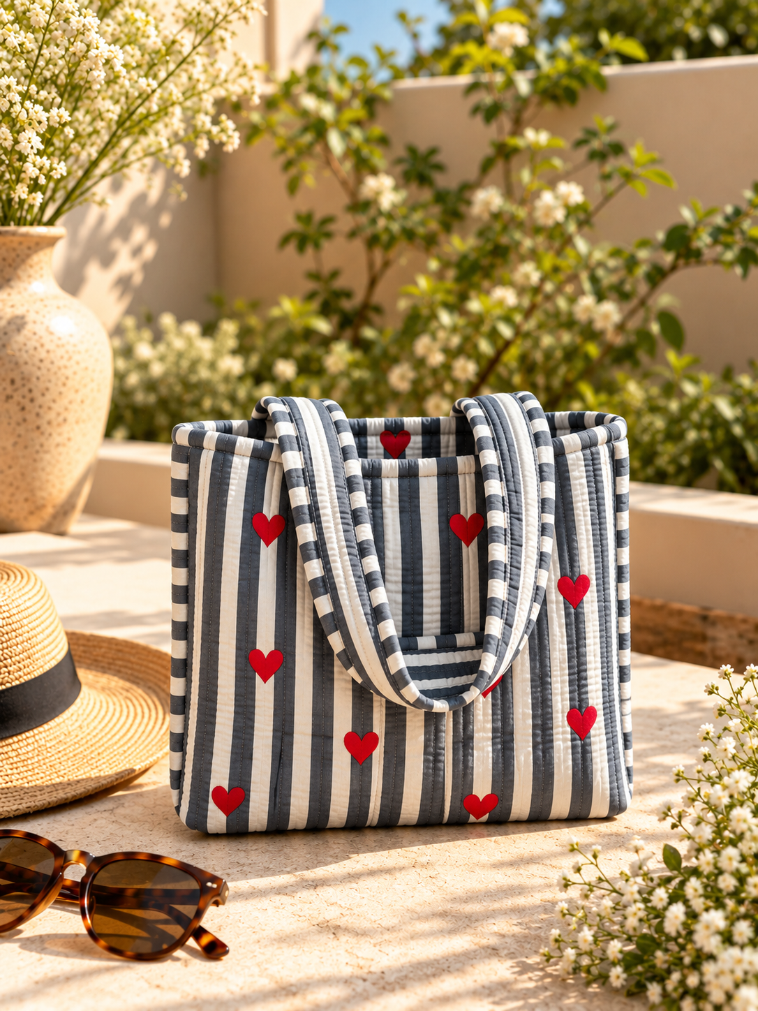 Little Hearts Quilted  Medium Tote Bag