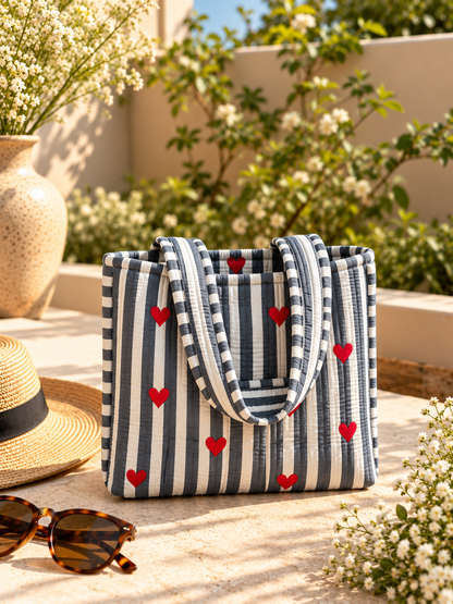 Little Hearts Quilted  Medium Tote Bag