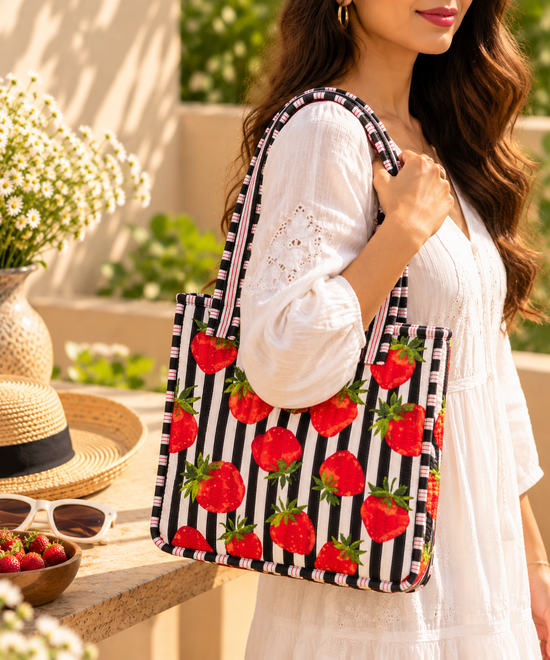 Berry Noir Quilted  Medium Tote Bag