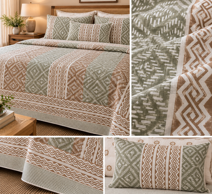 Earthy Sage & Tan Boho Bedcover