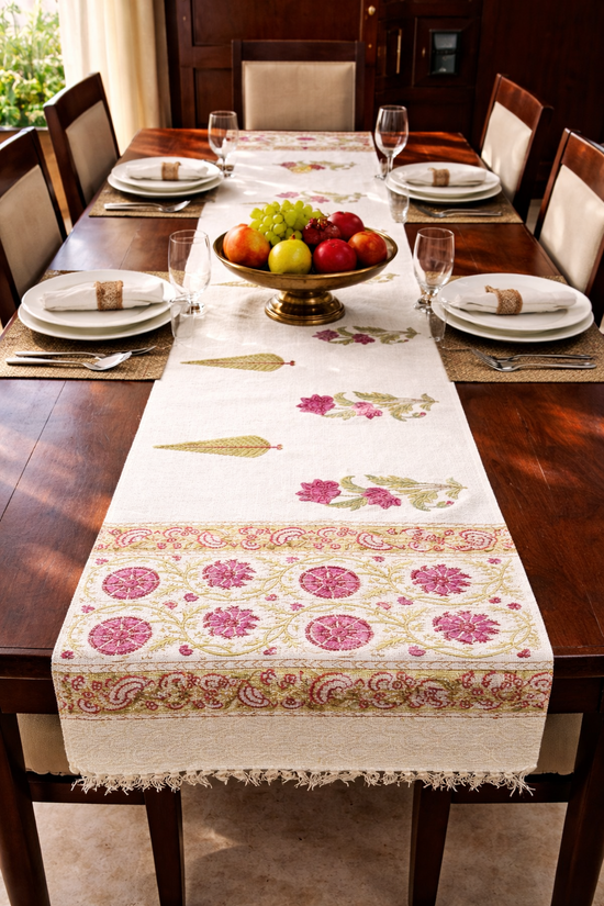 Blush Garden Cotton Jute Table Runner