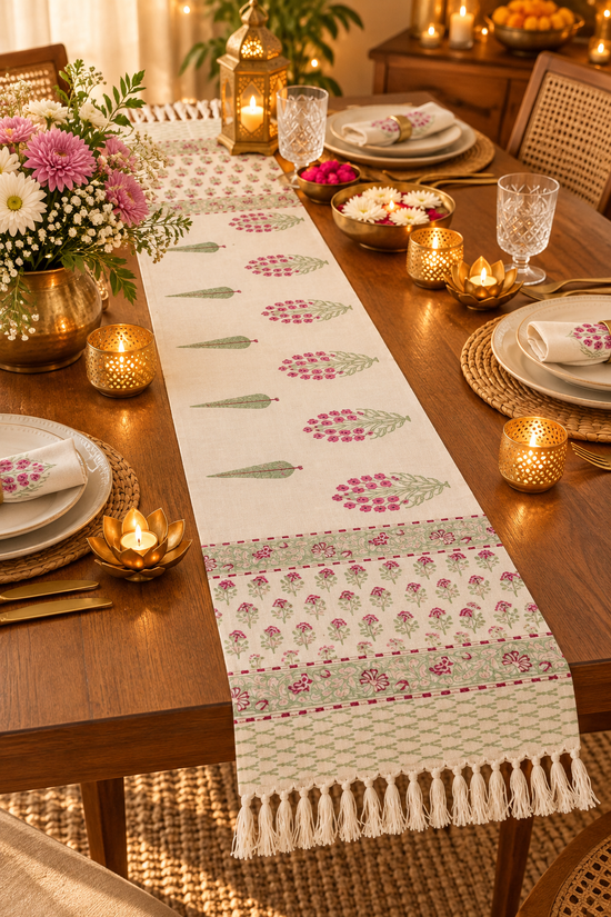 Gulabi Kali Floral Table Runner