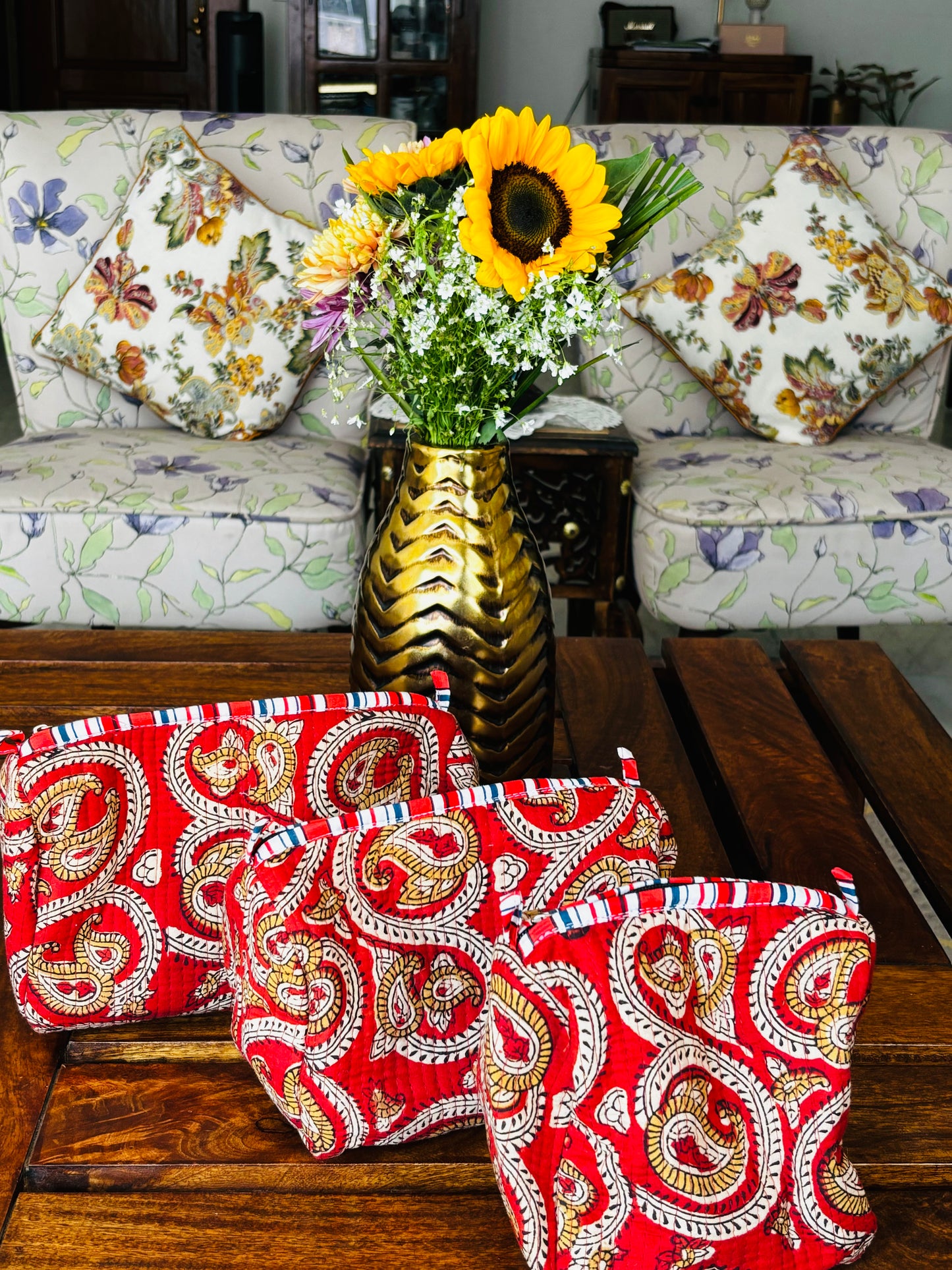 Travel Pouches - Crimson Floral Design