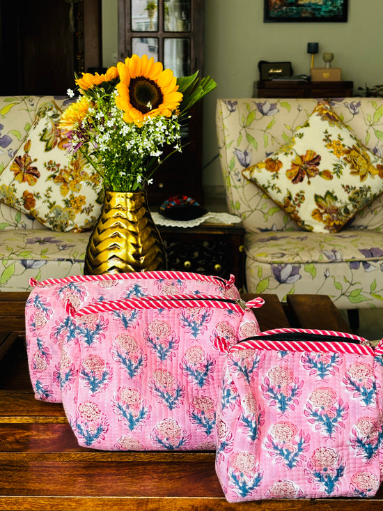 Travel Pouches : Soft Pink Floral Design