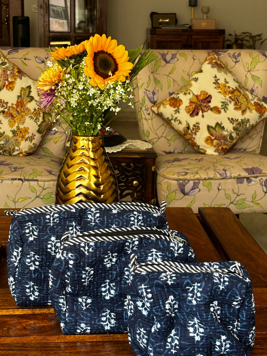 Travel Pouches - Indigo Floral Pattern