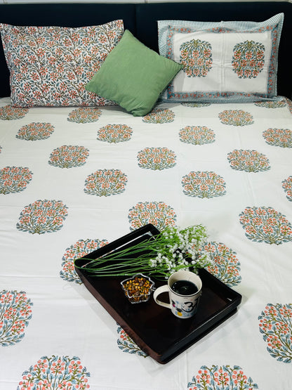 White Blooms Cotton Bedsheet