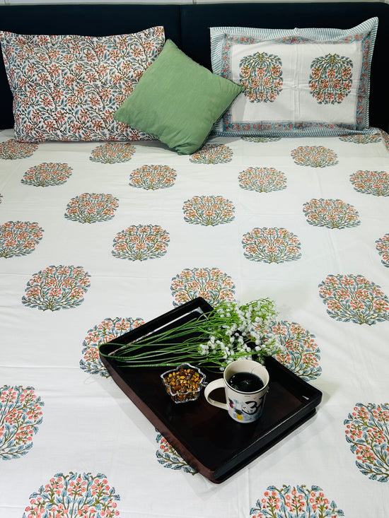 White Blooms Cotton Bedsheet