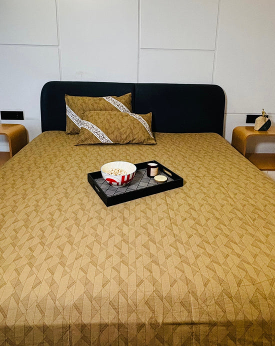 Double Bed Sheet : Olive Green geometrical pattern