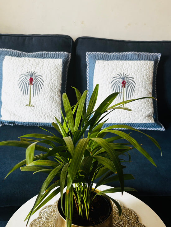 Blue Palm Cushion Covers (Set Of 2)