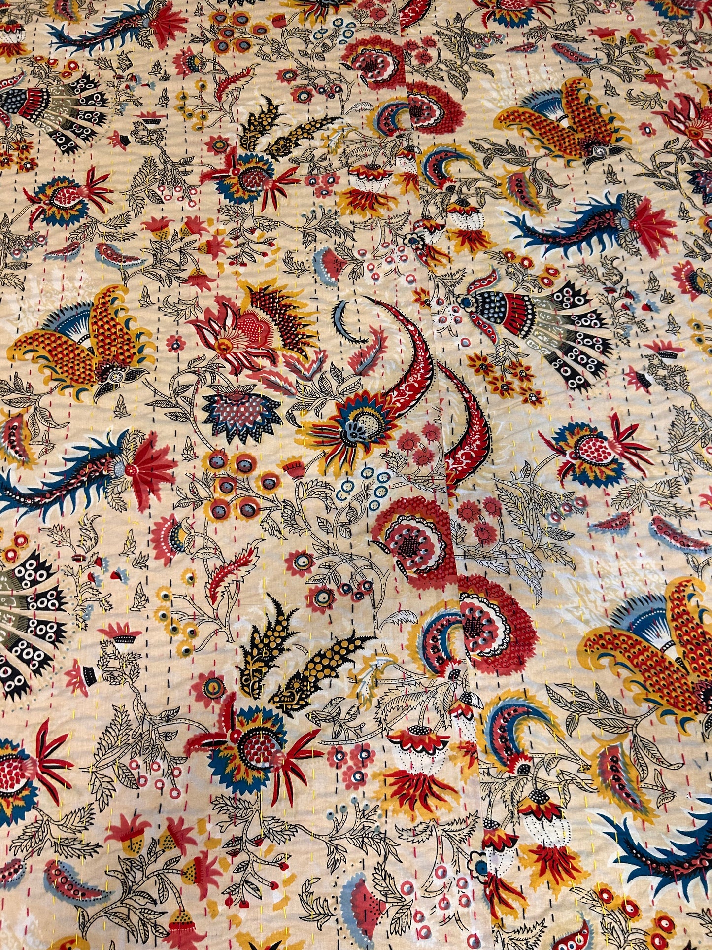 Botanical Bloom Kantha Bed Cover