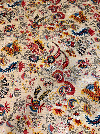 Botanical Bloom Kantha Bed Cover