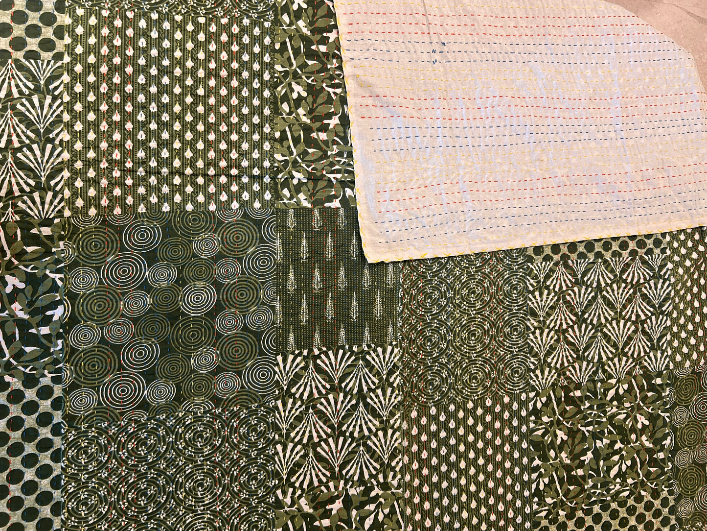 Olive Patchwork Kantha Bed Cover