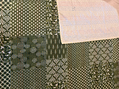 Olive Patchwork Kantha Bed Cover