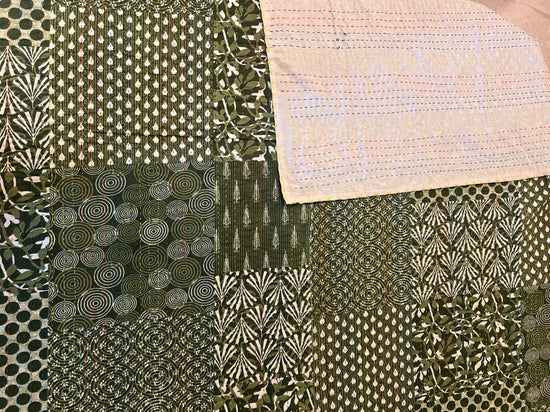 Olive Patchwork Kantha Bed Cover