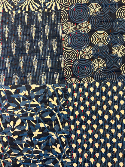 Indigo Mosaic Kantha Bed Cover