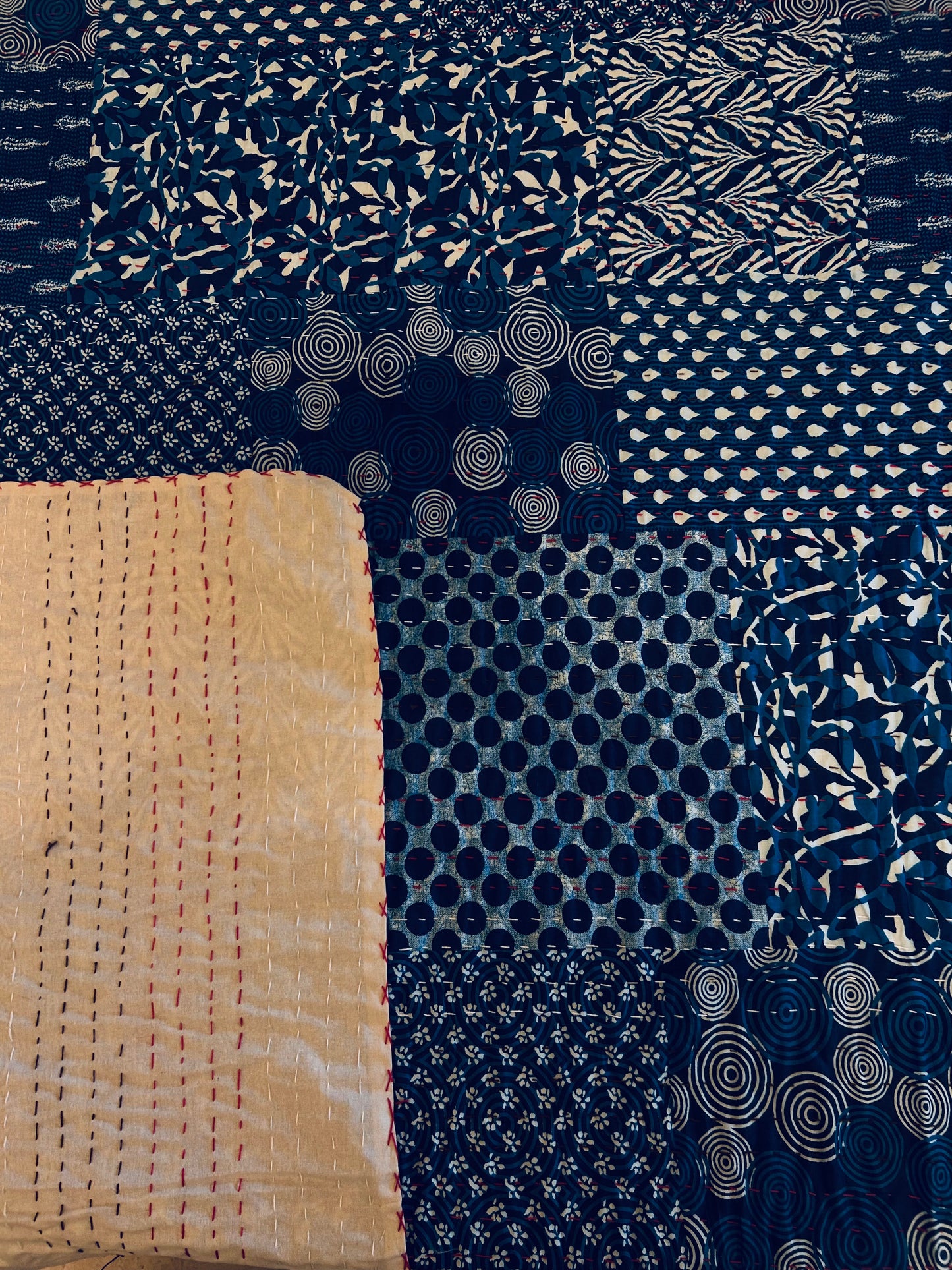 Indigo Mosaic Kantha Bed Cover