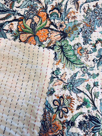 Heritage Bloom Kantha Bed Cover