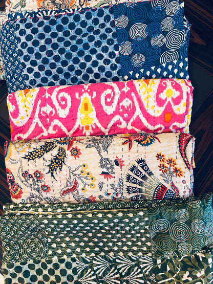 Heritage Bloom Kantha Bed Cover