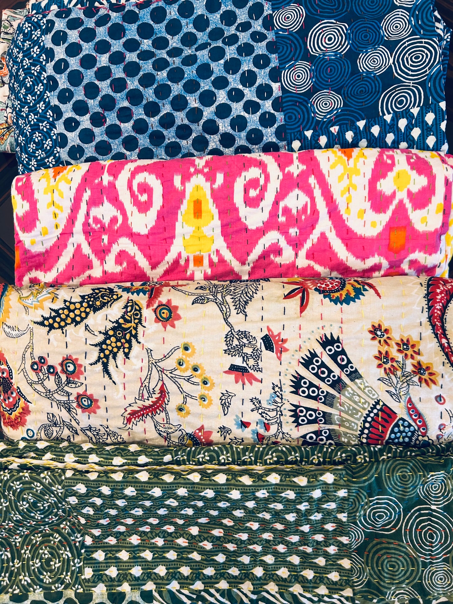 Olive Patchwork Kantha Bed Cover