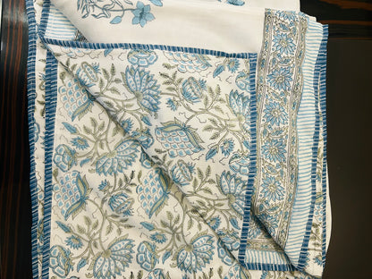 Azure Blossom Reversible Jaipuri Cotton Dohar ( Double Bed)
