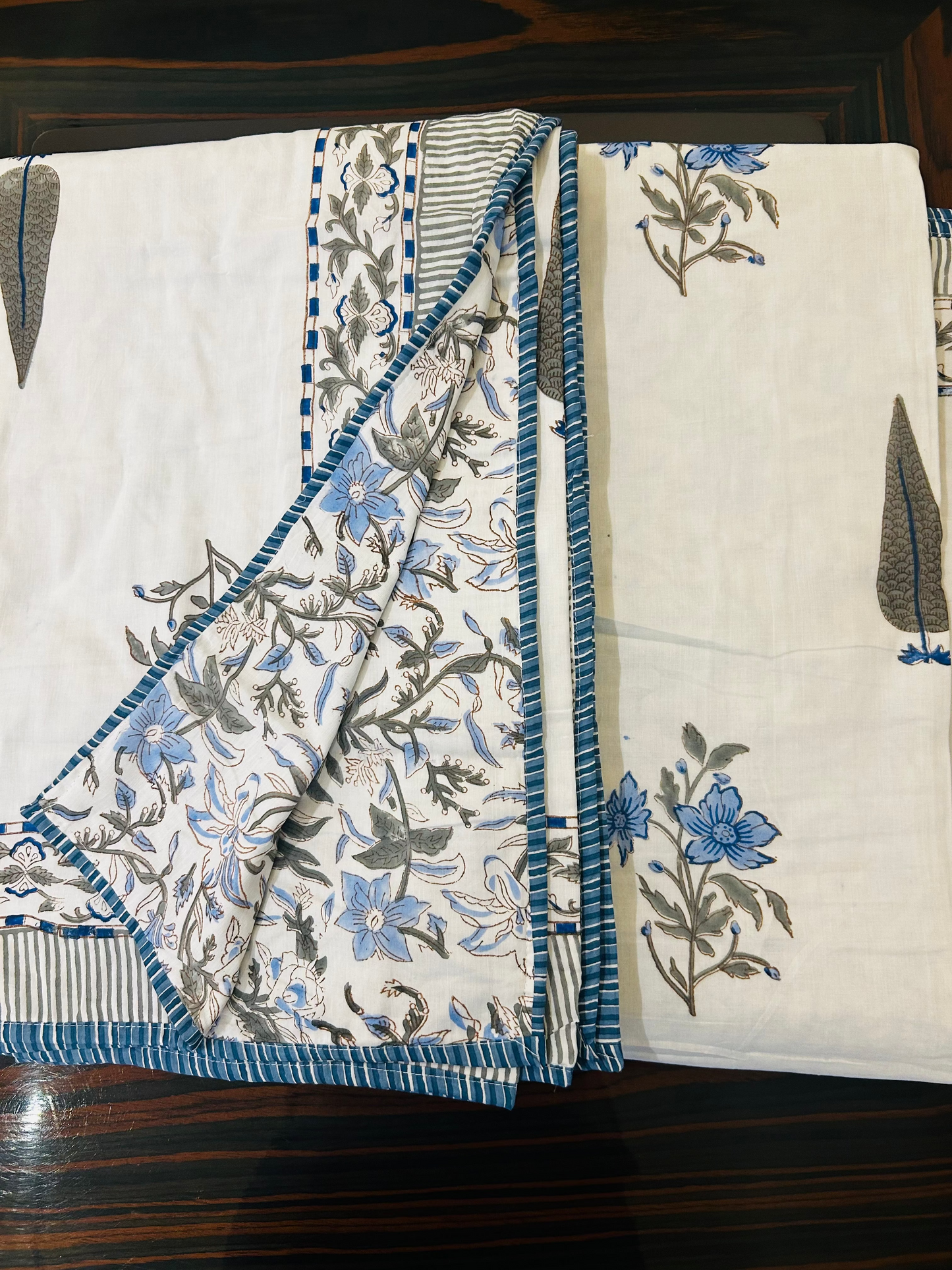 Blue Meadow Reversible Single Dohars ( Set of 2 single dohars)