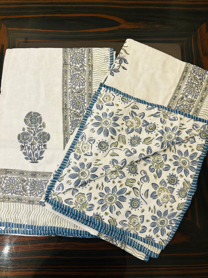 Indigo Blossom Cotton Dohar (Set of 2 Single Bed )
