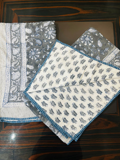 Indigo Grey Bloom  Reversible Dohar Set (Set of 2)