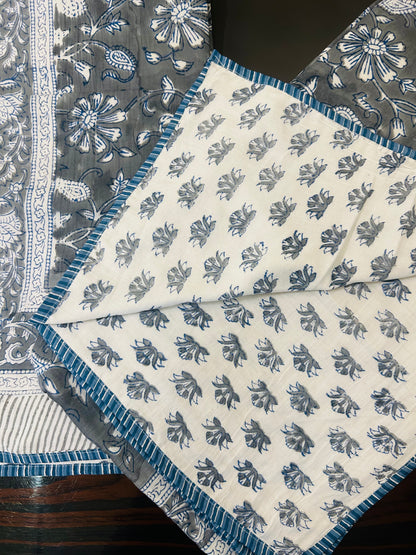 Indigo Grey Bloom  Reversible Dohar Set (Set of 2)