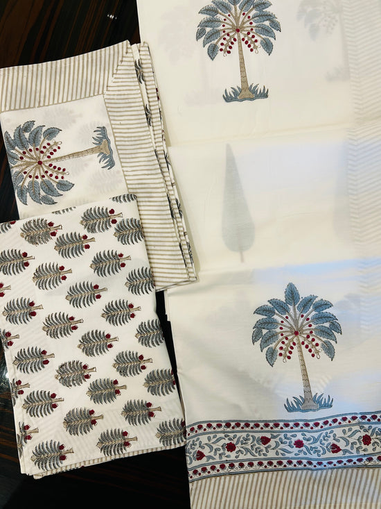 Palm Heaven Hand blocked Bedsheet Double bed
