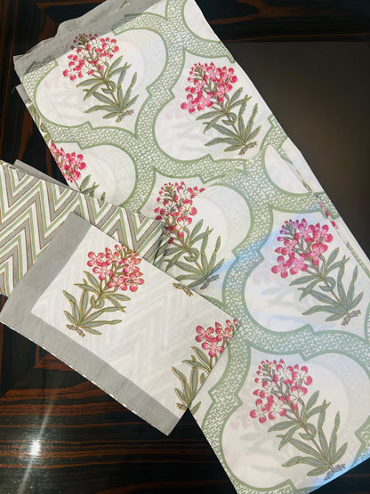 Flora Grace Hand blocked Bedsheet Double Bed Super King Size