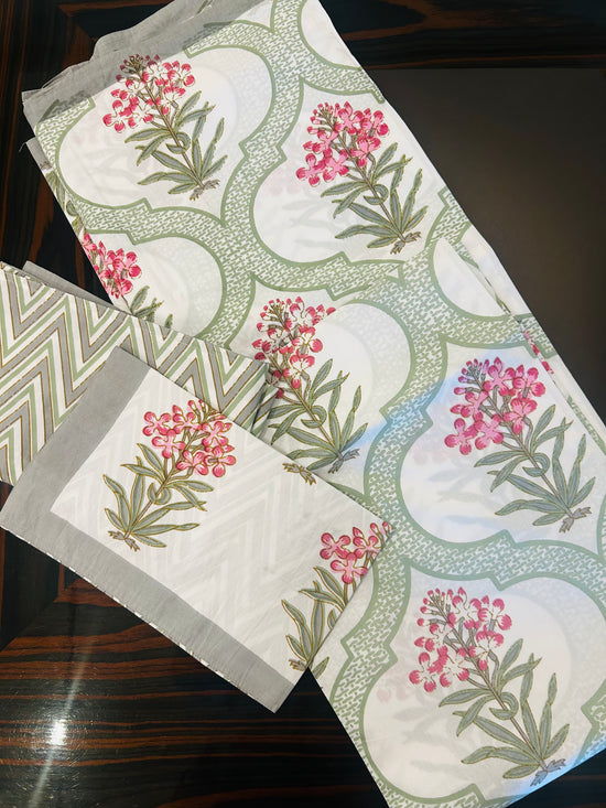 Flora Grace Hand blocked Bedsheet Double Bed Super King Size