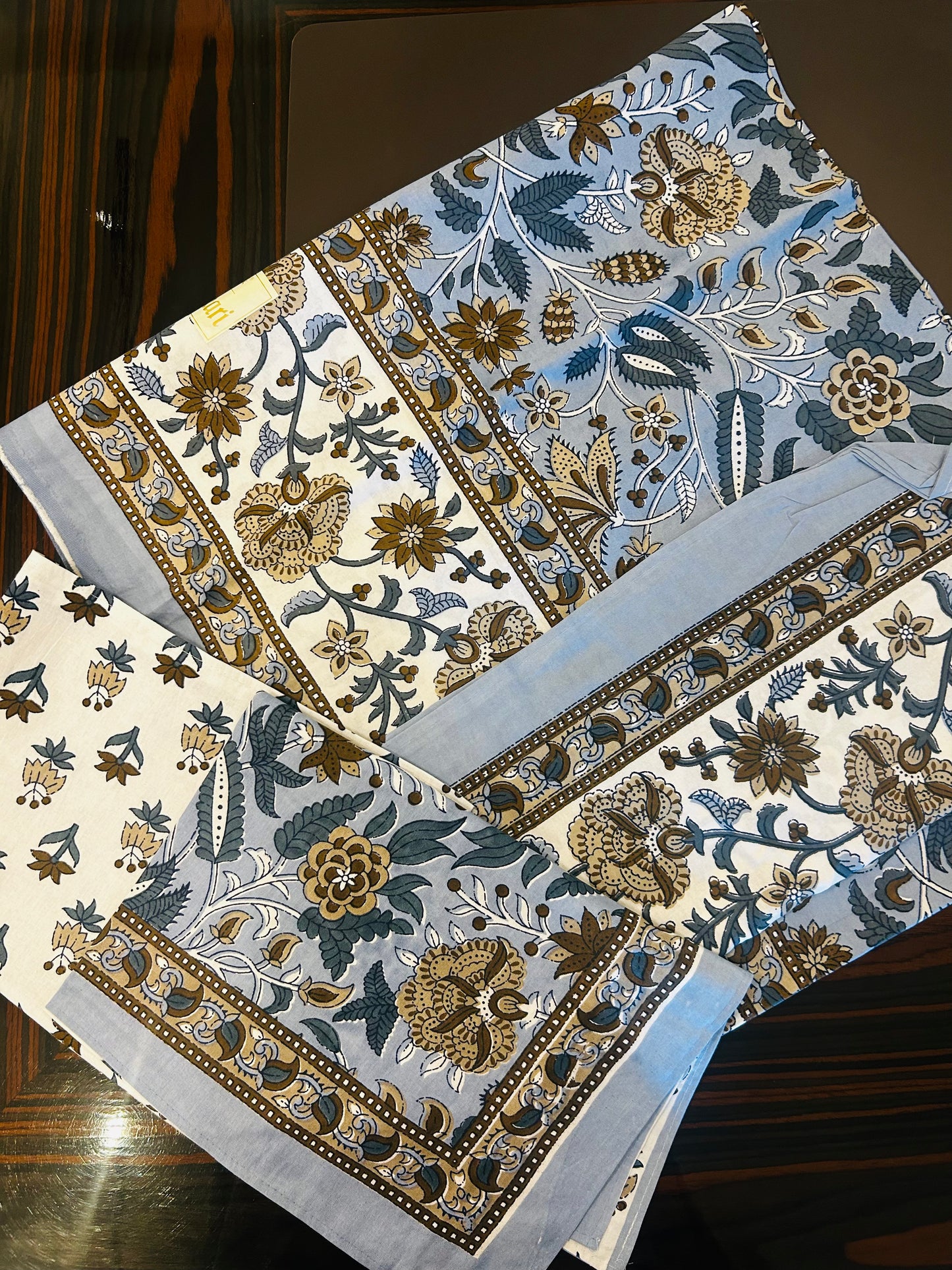 Flora Blue Meadow Hand blocked Bedsheet Double Bed