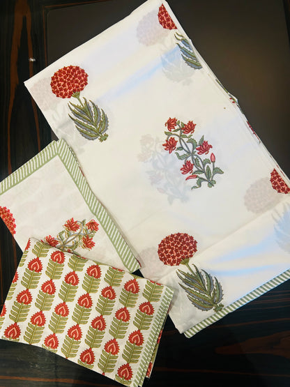 Crimson Bloom Hand blocked Bedsheet Double Bed Super King Size