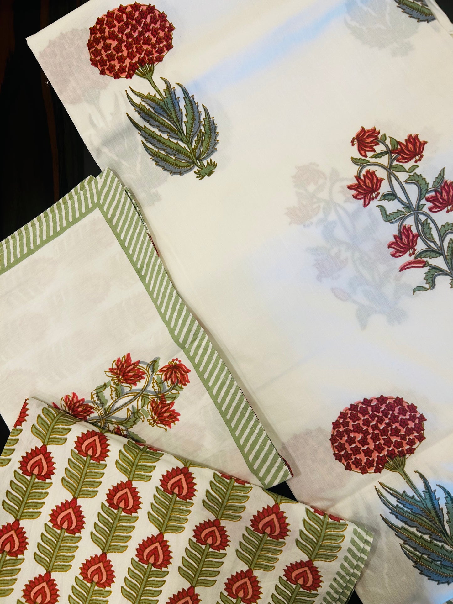 Crimson Bloom Hand blocked Bedsheet Double Bed Super King Size