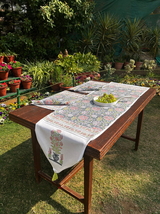 Elegant Touch Grey Table Runners with Mats & Napkins