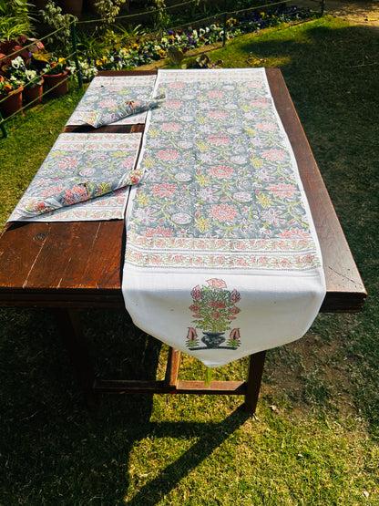 Elegant Touch Grey Table Runners with Mats & Napkins