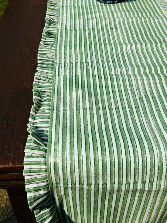 Ruffled & Stripped Table Runner ( Green )