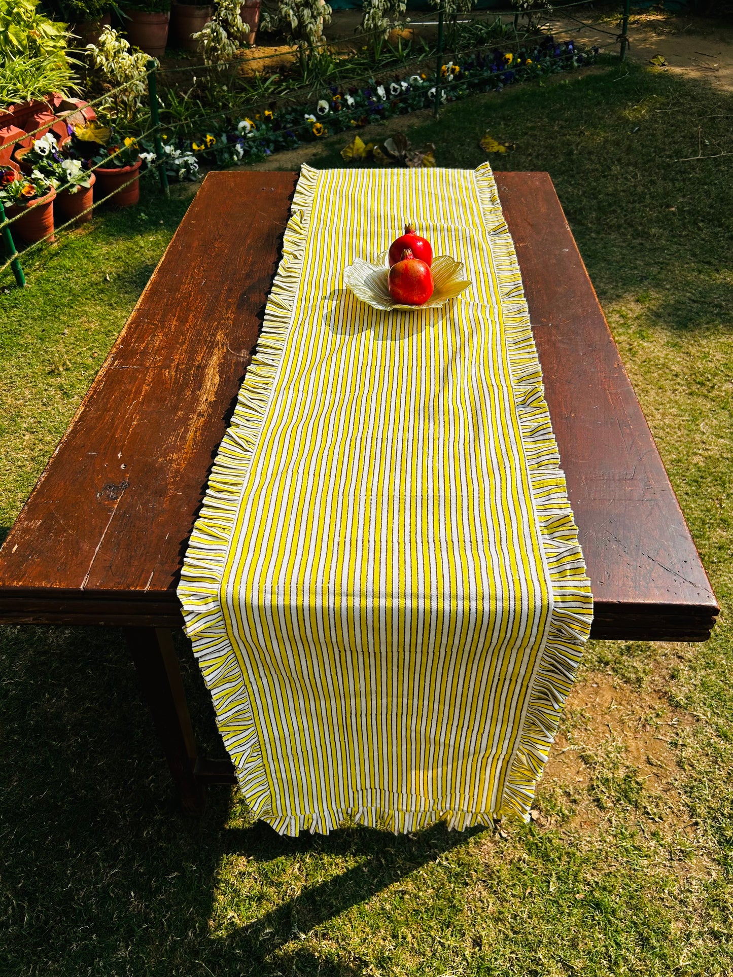 Ruffled & Stripped Table Runner ( Yellow)