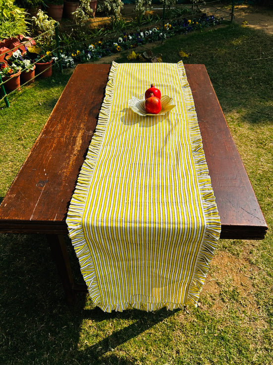 Ruffled & Stripped Table Runner ( Yellow)