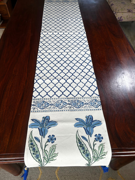 Artisan luxe Blue Lillies Table Runner