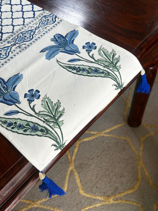 Artisan luxe Blue Lillies Table Runner