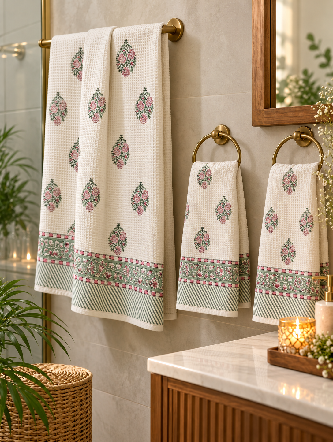 Gulmohar Bloom Waffle Towel Set