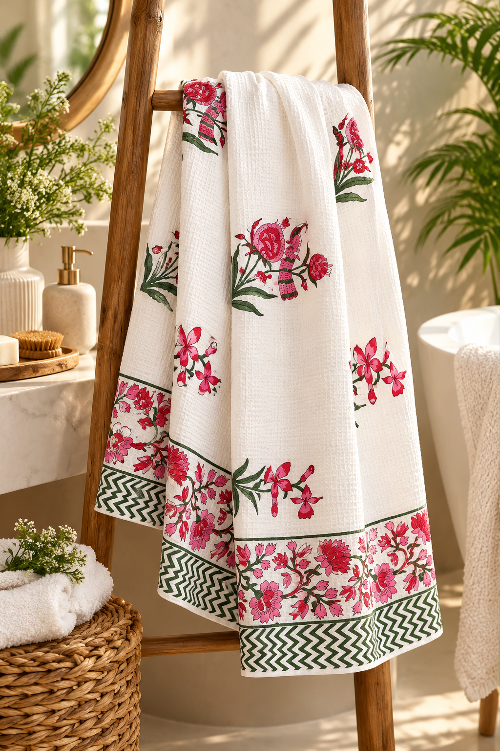 Gulabi Bagh Waffle Cotton Bath Towel
