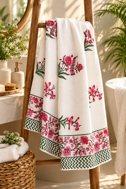 Gulabi Bagh Waffle Cotton Bath Towel