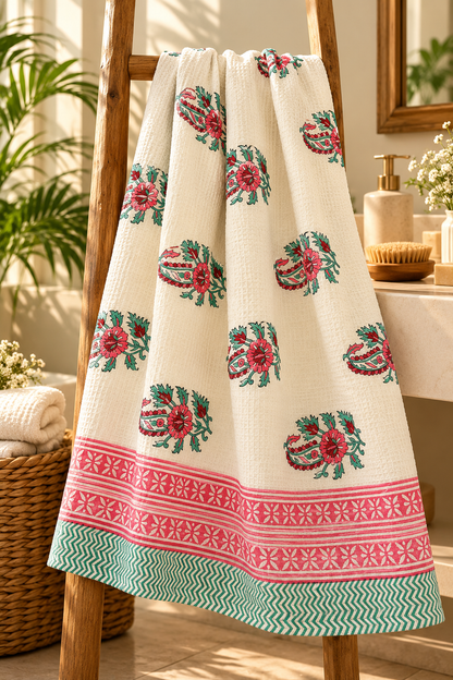 Rangrez Gulab Waffle Cotton Bath Towel