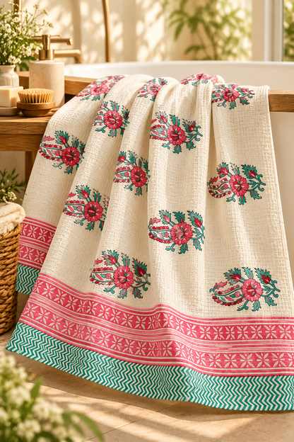 Rangrez Gulab Waffle Cotton Bath Towel