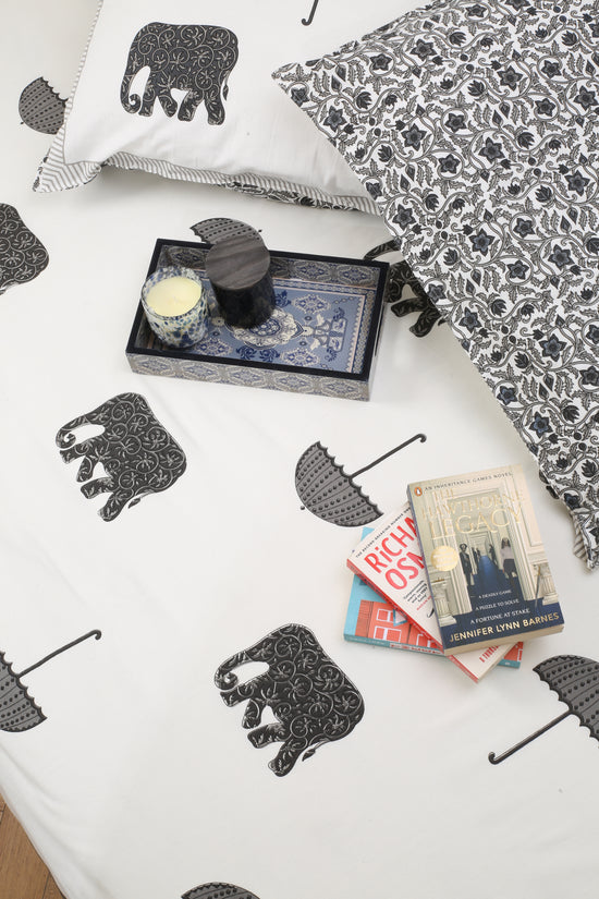 Black & Grey Elephant motifs Bedsheet