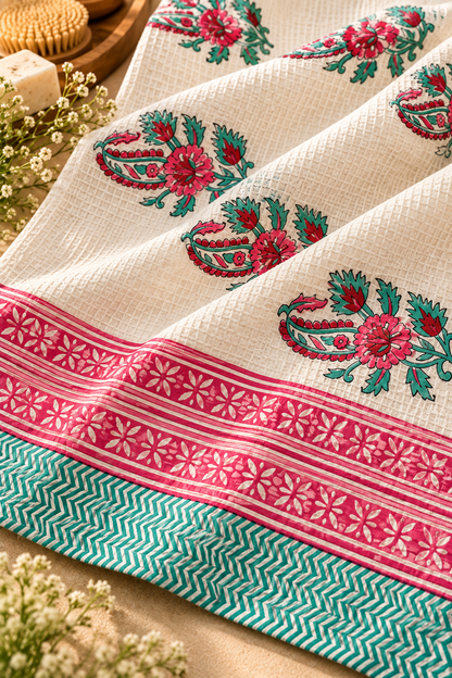 Rangrez Gulab Waffle Cotton Bath Towel