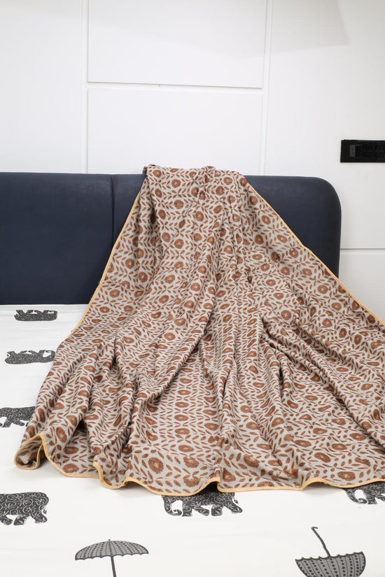 Grey & Brown Floral Prints Dohar (Double Bed)