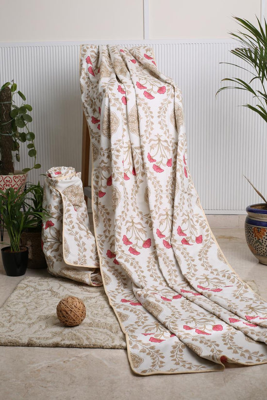Beige & Pink Floral Motif (Set of 2 Single Bed Dohars)